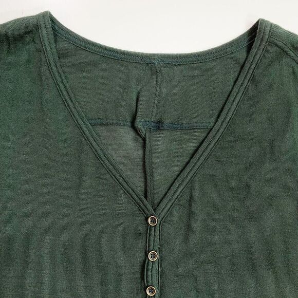We The Free People Henley Keyhole Open Back Top Long Sleeve Deep Green XS NWOT - Picture 3 of 8